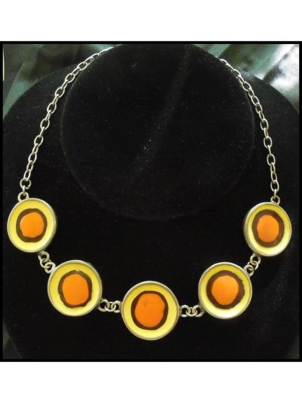 Vintage Signed Stefanel Italian Mod Necklace | Bold Orange Enamel Circles 70s